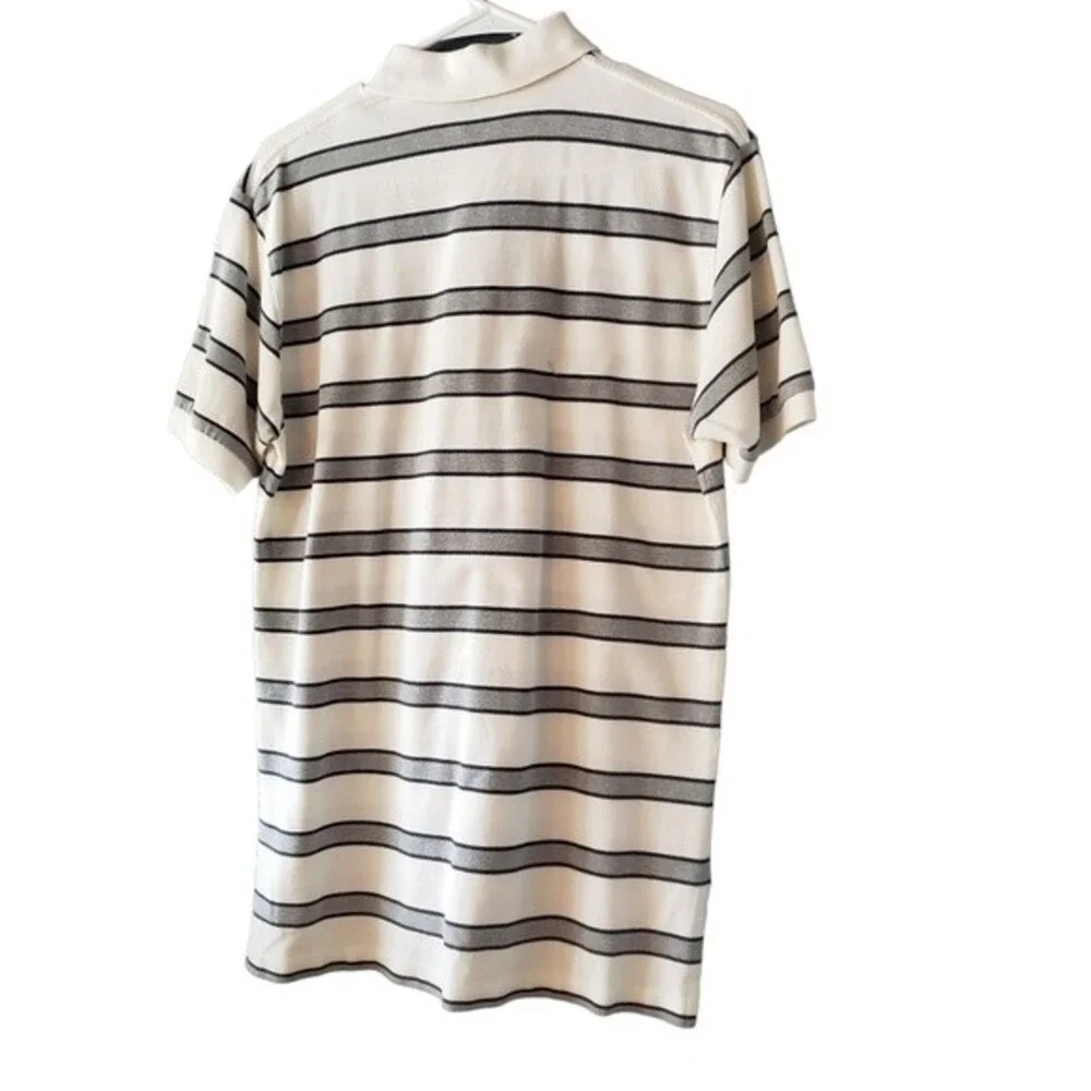 Polo by Ralph Lauren White Gray Black Stripes Short Sleeve Texture Knit Shirt M - Picture 4 of 5